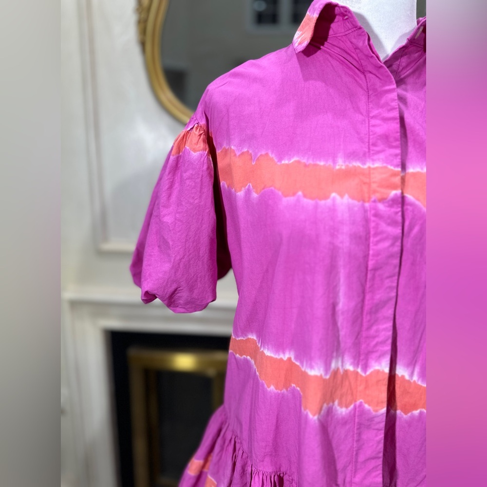 WKND Frock It Balloon Sleeve Shirt Dress Pink Orange Tie Dye - Picture 4 of 12